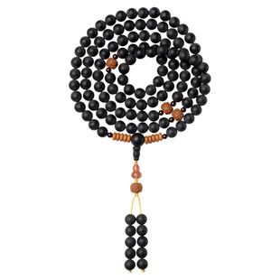 色达五明学院天然药珀佛珠红玛瑙108颗菩提手链腕带黑色多圈念珠