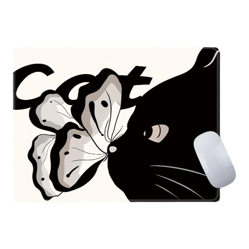 鼠标垫小号可爱猫咪女生简约家用办公桌垫锁边便携滑鼠垫键盘垫子