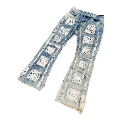 欧美重工刺绣牛仔裤子美式高街