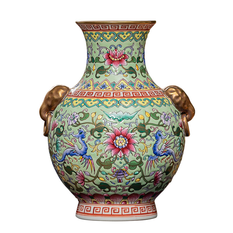 钟家窑景德镇陶瓷器花瓶新中式珐琅彩客厅博古架装饰轻奢高档摆件