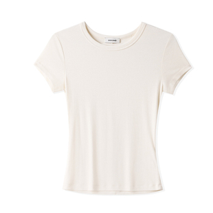 MSKIN6夏季短袖T恤女修身短款极简风米白色粘胶纤维弹力舒适百搭