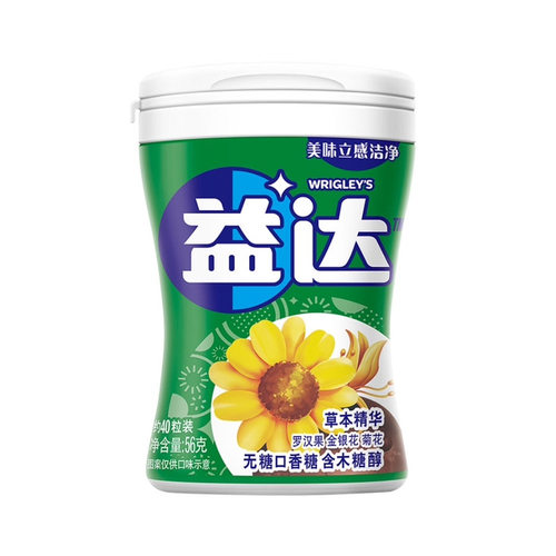 益达无糖口香糖草本精华40粒56g含菊花罗汉果清新润喉糖果木糖醇