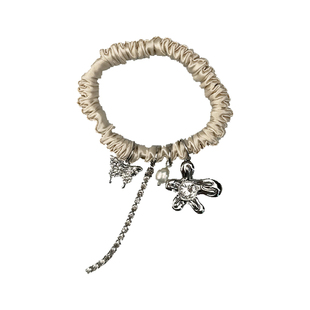 树的岛Tree桑蚕丝100%真丝发圈带绳钻石流苏天然珍珠手工发饰手链