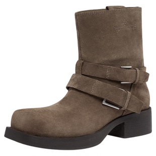 ASH女鞋2025秋冬新款YANKEE方头切尔西靴户外露营西部靴女短靴