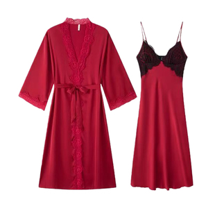 冰丝睡衣女春秋高级感露背带胸垫吊带睡裙夏纯欲风长裙长袍家居服