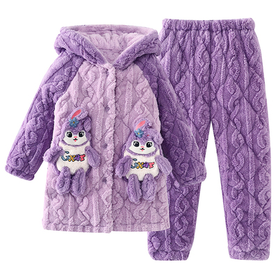 珊瑚绒三层夹棉女童睡衣冬季加厚