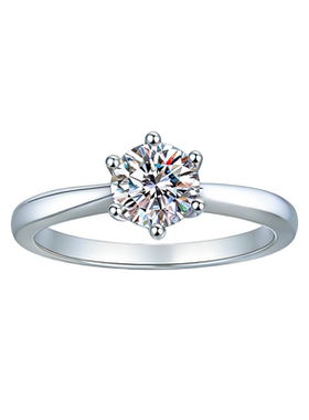 NY纯银镀18K铂金莫桑钻六爪戒指