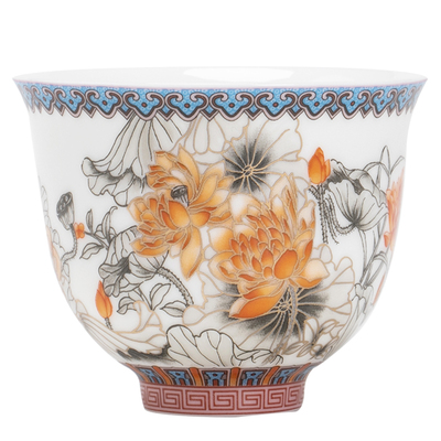 高档白瓷手工手绘纳财杯家用客杯