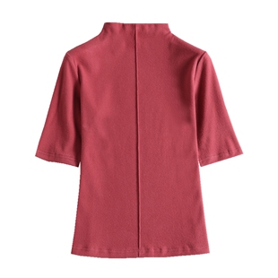 春秋新款女装纯棉磨毛立领中袖T恤小高领打底衫女士大码上衣修身