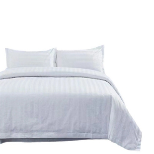 宾馆医院用纯棉三公分缎条布料纯色白色蓝色全棉被套床单床品面料