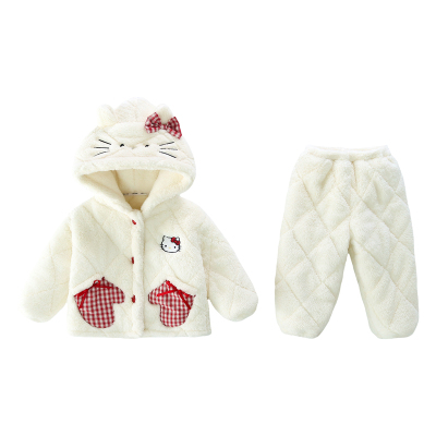 女童冬季kt猫加绒加厚家居服套装
