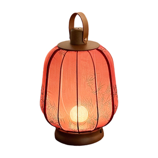 宋代美学竹影手提宫灯笼灯布艺台灯新中式复古卧室夜灯书法氛围灯