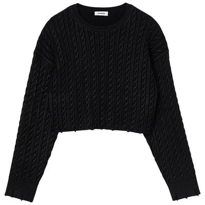 SANDRO短款圆领黑色毛衣针织