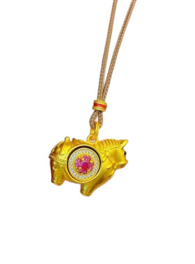 沙金点钻可转动生肖马吊坠