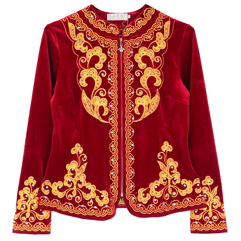 秋季新款新疆舞蹈上衣外套金丝绒绣花服装民族舞服维族舞广场舞服