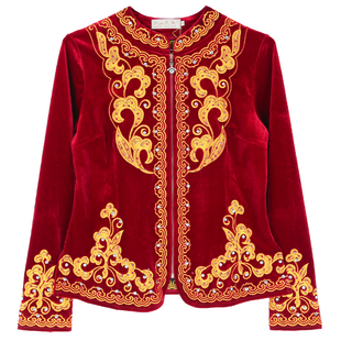 秋季新款新疆舞蹈上衣外套金丝绒绣花服装民族舞服维族舞广场舞服