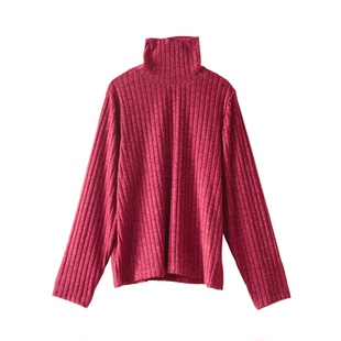 Miss原创高级感气质高领堆堆领树莓红打底毛衣针织衫百搭新品秋冬