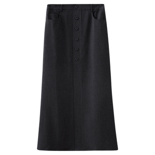 水云间深灰色喇叭鱼尾半身裙女超长款过膝西装裙子摩登时髦2026春