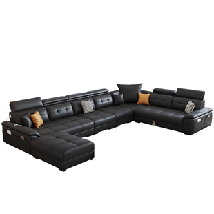 凯佑劳伦斯高靠背大小户型转角沙发意式轻奢U型款简约皮沙发组合