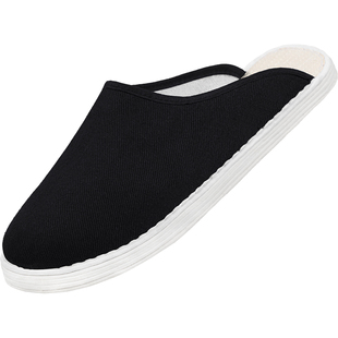 布鞋男款新款老北京布鞋正宗千层底纯手工帆布透气黑色包头半拖鞋