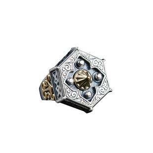 复古泰银戒指男士潮个性五边形欧美戒指单身嘻哈食指开口戒子指环