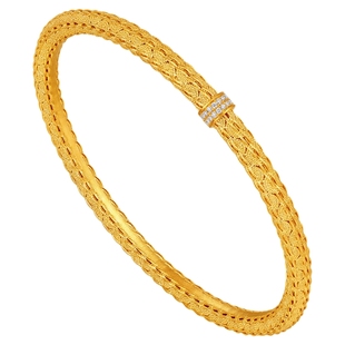 潮宏基非遗花丝云起黄金钻石手镯足金镯子5G结婚三金高级镶嵌女卟