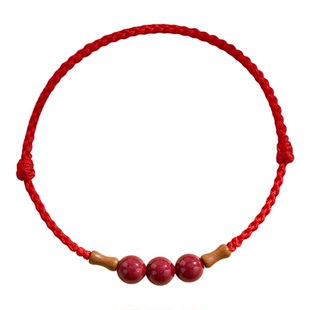 天然老桃木手串红绳手链男女本命年转运婴儿童防惊吓上岸竹节手绳