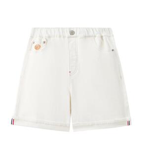 eland kids衣恋童装女童短裤夏季学院风徽章刺绣松紧腰休闲牛仔裤