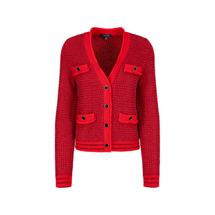 MARYLING玛俪琳2025初春新品嫣红色细闪纱线针织开衫A1FAW09020