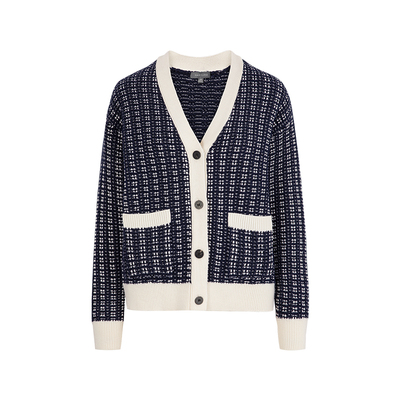 MARYLING蓝白提花针织开衫