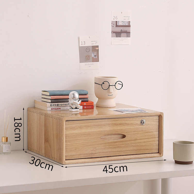 实木桌面收纳盒办公室书桌整理储物柜抽屉式多层置物桌上小盒45