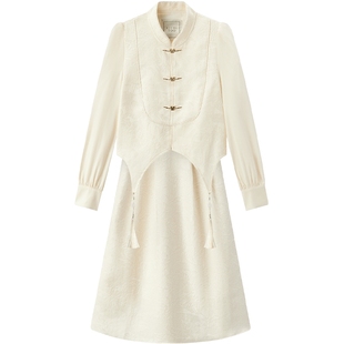 爱居兔新中式套装女秋季国风时尚短外套半身裙两件套