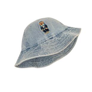 小熊牛仔渔夫帽女春夏日系大头围遮阳防晒盆帽复古显脸小水桶帽子