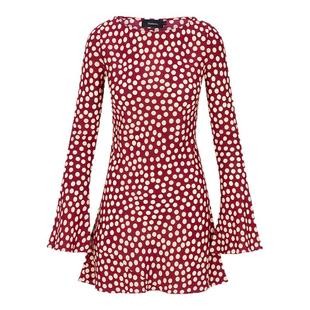 RealisationPar 红色波点长袖真丝斜裁短裙 The Brigitte