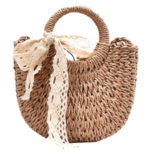 蝴蝶结花朵草编包2025新款单肩斜挎包女编织包ins夏天沙滩手提包