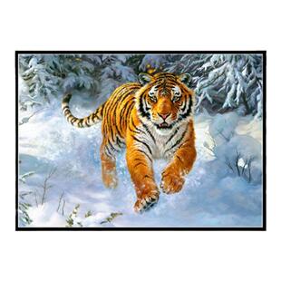 自己绣雪地虎奔跑的老虎钻石画满钻圆钻客厅新款点钻东北虎贴钻画