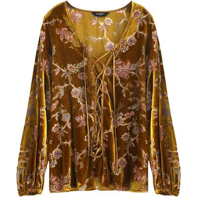 COCOBELLA烧花丝绒绑带衬衫