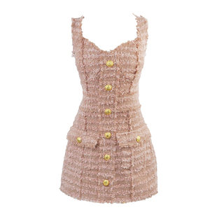 COOLLINE林子熙 香氛小巴 轻奢千金感重工拉毛工艺金扣定染连衣裙