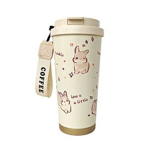 一年生球状叶兔兔杯保温杯陶瓷覆层内胆吸管杯女生礼物便携大容量