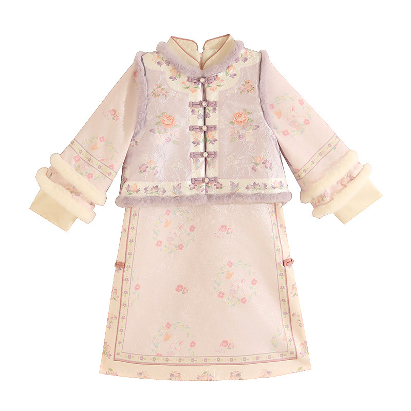 格格服女童冬装拜年服加厚儿童古装冬季女孩汉服国风旗袍满族服装