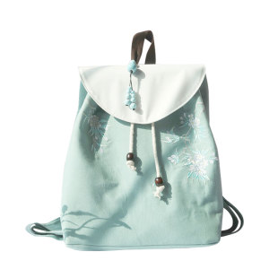 15寸电脑中国风古风汉服文艺复古民族风刺绣帆布双肩包少女书包