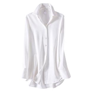 免烫抗皱大码遮屁股醋酸缎面白衬衫女小众设计感垂感气质宽松衬衣