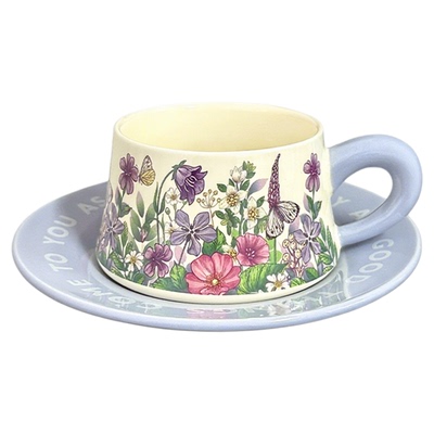 钱道嘉高颜值蓝色紫罗兰咖啡杯碟