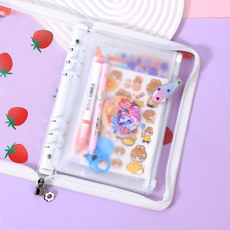 高颜值蕾丝草莓手拆卸活页外壳账本笔记本透明封面日记本拉链A6A5