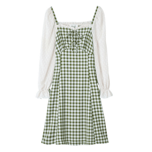 出短袖啦~胖mm遇见大码女装雪纺格子200斤大码连衣裙中长款韩版