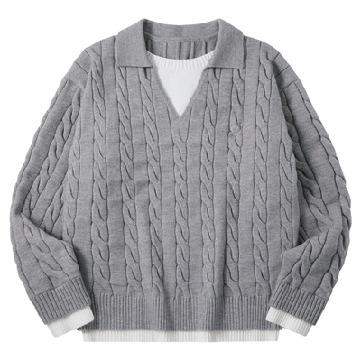 PSO Brand男装女装【假两件】极简RL风V领刺绣撞色宽松毛衣外套