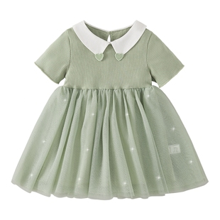 [7A抗菌]女童裙子宝宝夏季法式短袖纱裙中小童甜美公主裙儿童夏装