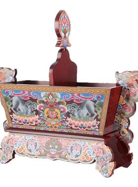 藏式手工雕刻彩绘吉祥八宝米盒五谷盒餐厅摆件切玛盒家用可拆装