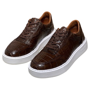 正品鳄鱼皮男鞋潮款平底时尚休闲板鞋真皮XL底百搭鞋男士皮鞋超轻
