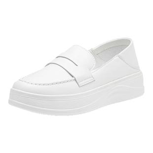 大东白色乐福鞋女2025新款秋冬一脚蹬软底单鞋厚底小白鞋子护士鞋